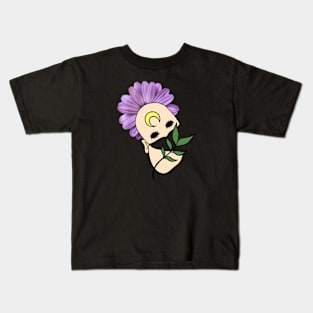 Purple Daisy with a Surreal Creepy Human Face Kids T-Shirt